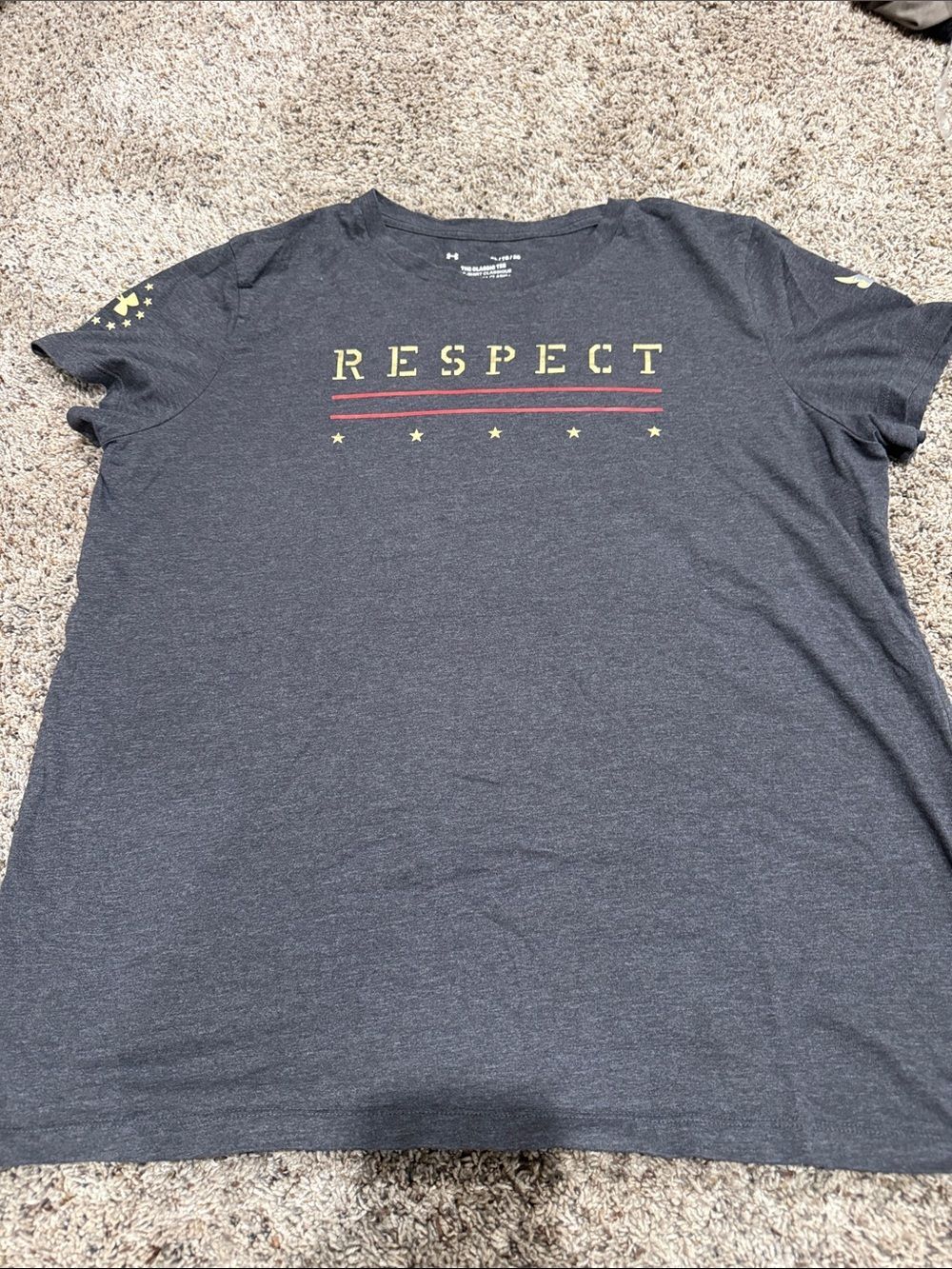 Under Armour Women's 'RESPECT' Graphic Tee - Charcoal with Yellow & Red Accents